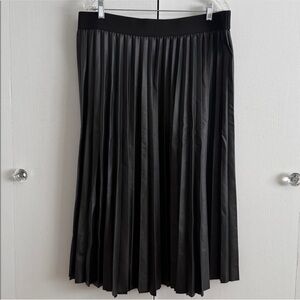 Time and Tru Black Leather Pleated Midi Skirt